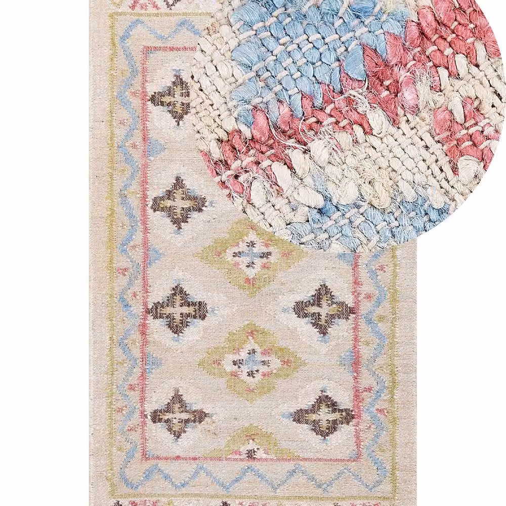 Wyld and Coco Handwoven Multicolour and Beige Jute and Cotton Oriental Boho Rug with Fringes, W: 80 cm, L: 150 cm – 2