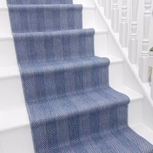 runrug Stripes Reversible Durable Stair Runner Carpet in Blue, W: 60 cm, L: 450 cm