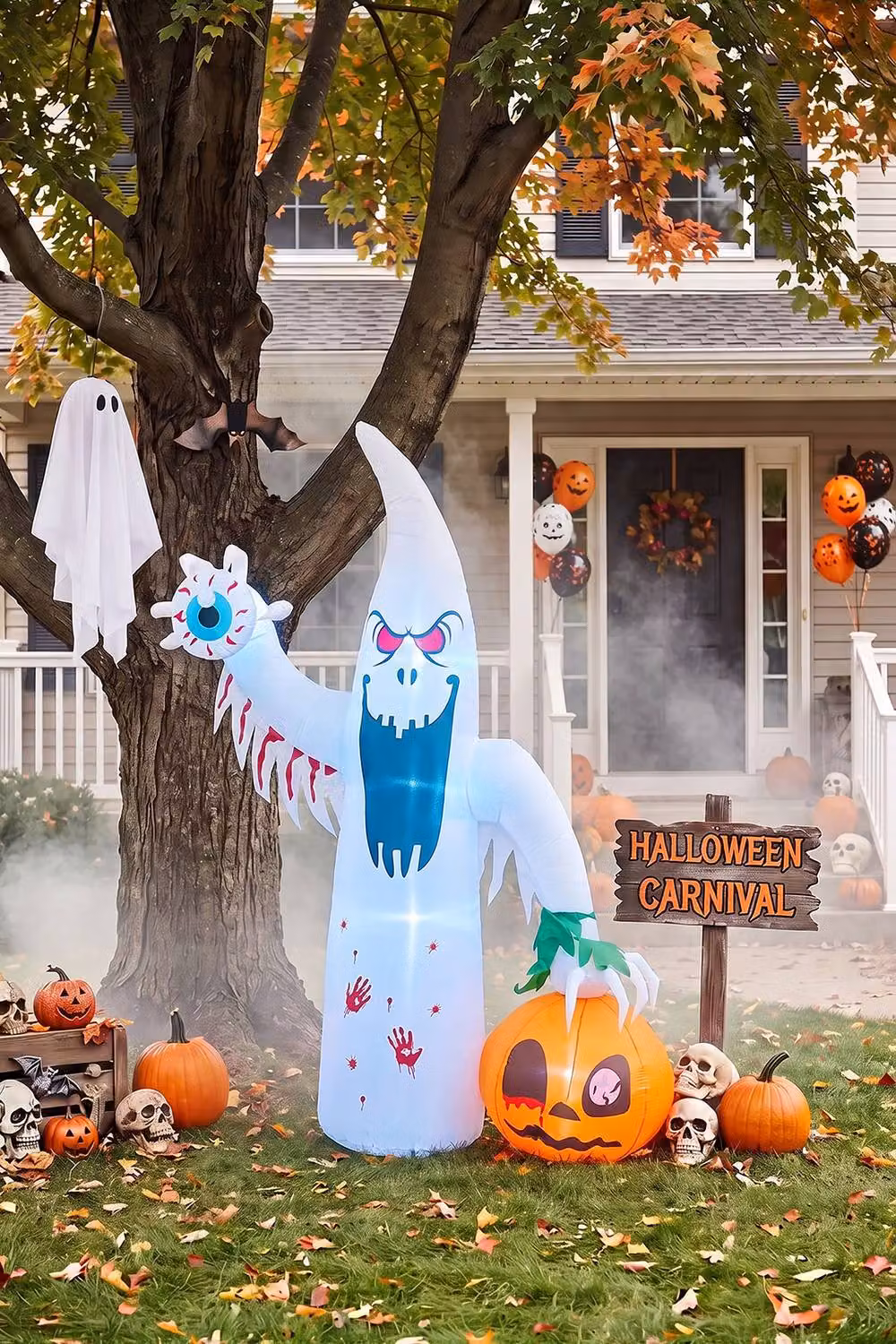 Living and Home 8FT White and Multicolour Inflatable Halloween Decoration with Built-in LED Lights – 2