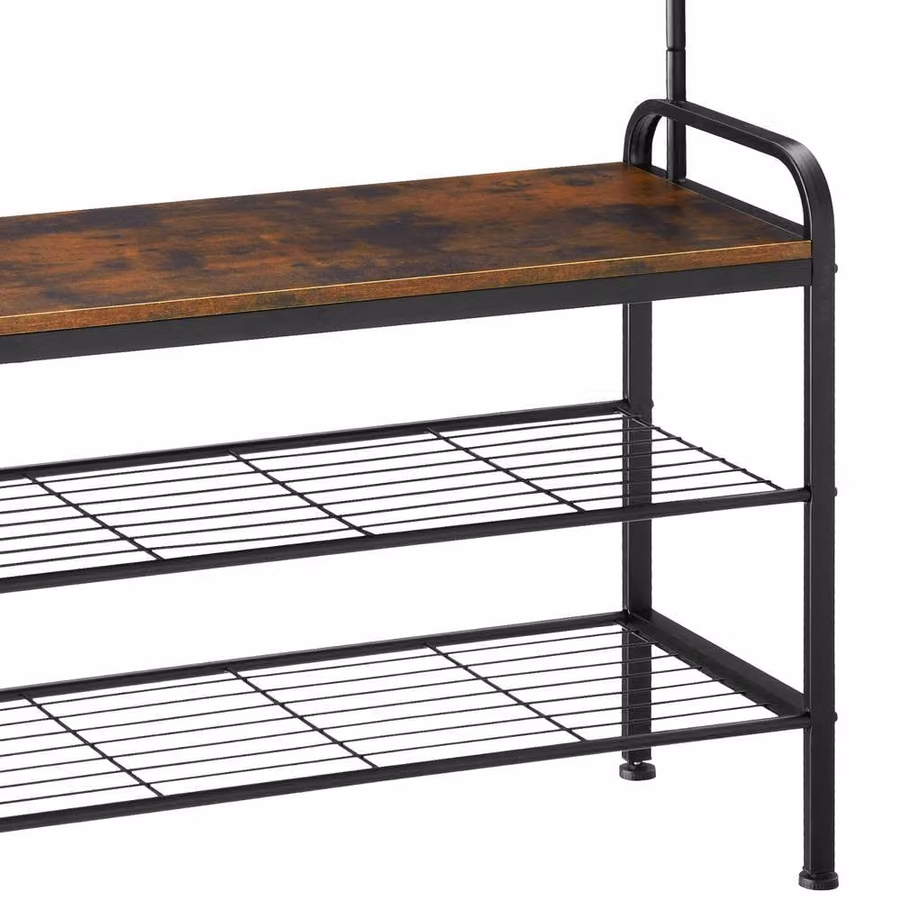 tectake Wichita Industrial Hall Tree with Bench and Dual Hook and Rail Matrix in Brown, Width: 85.5 cm – 6