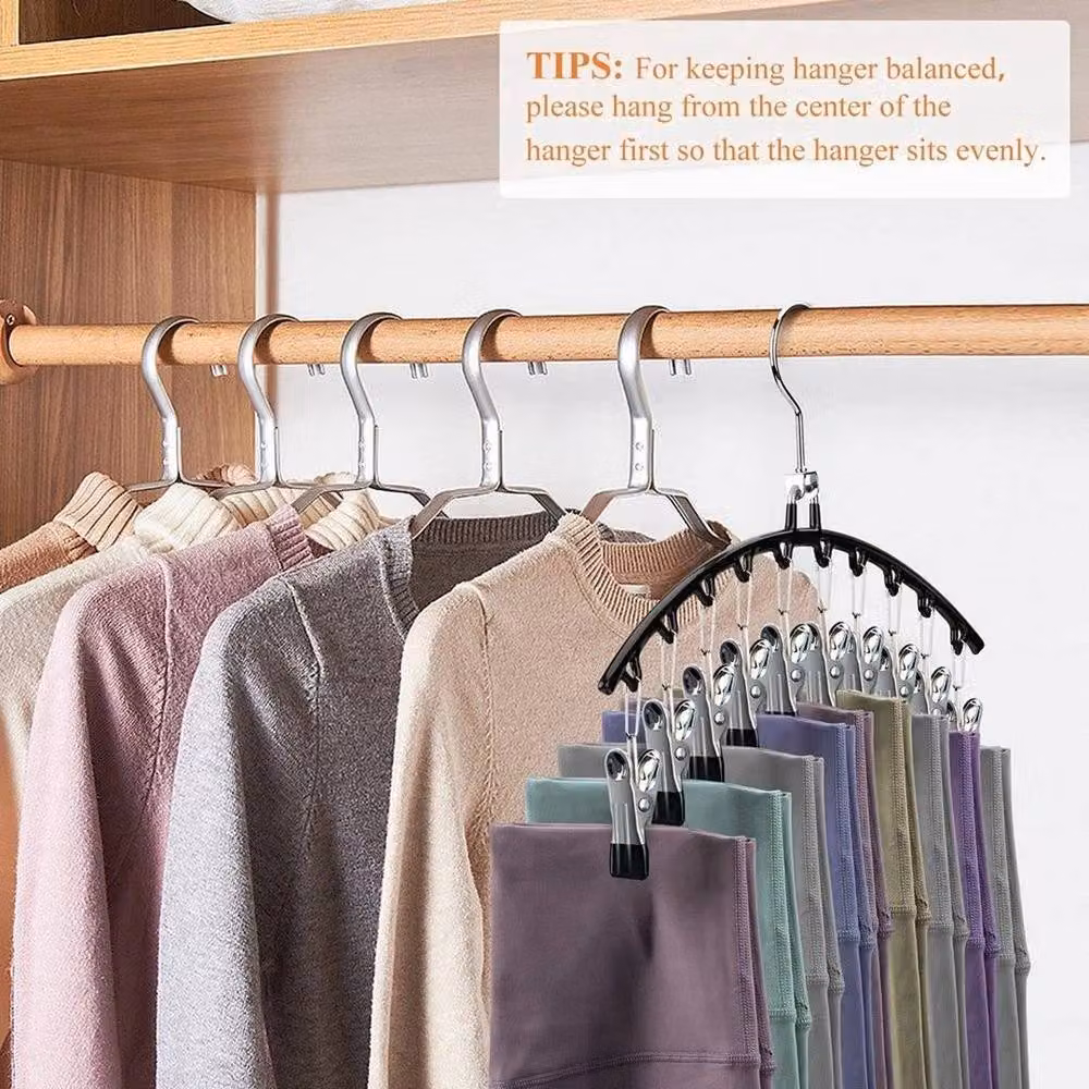 PAWNORA 6-Piece Stainless Steel Space-Saving Hanger Set with 10 Non-Slip Clips in Black – 2