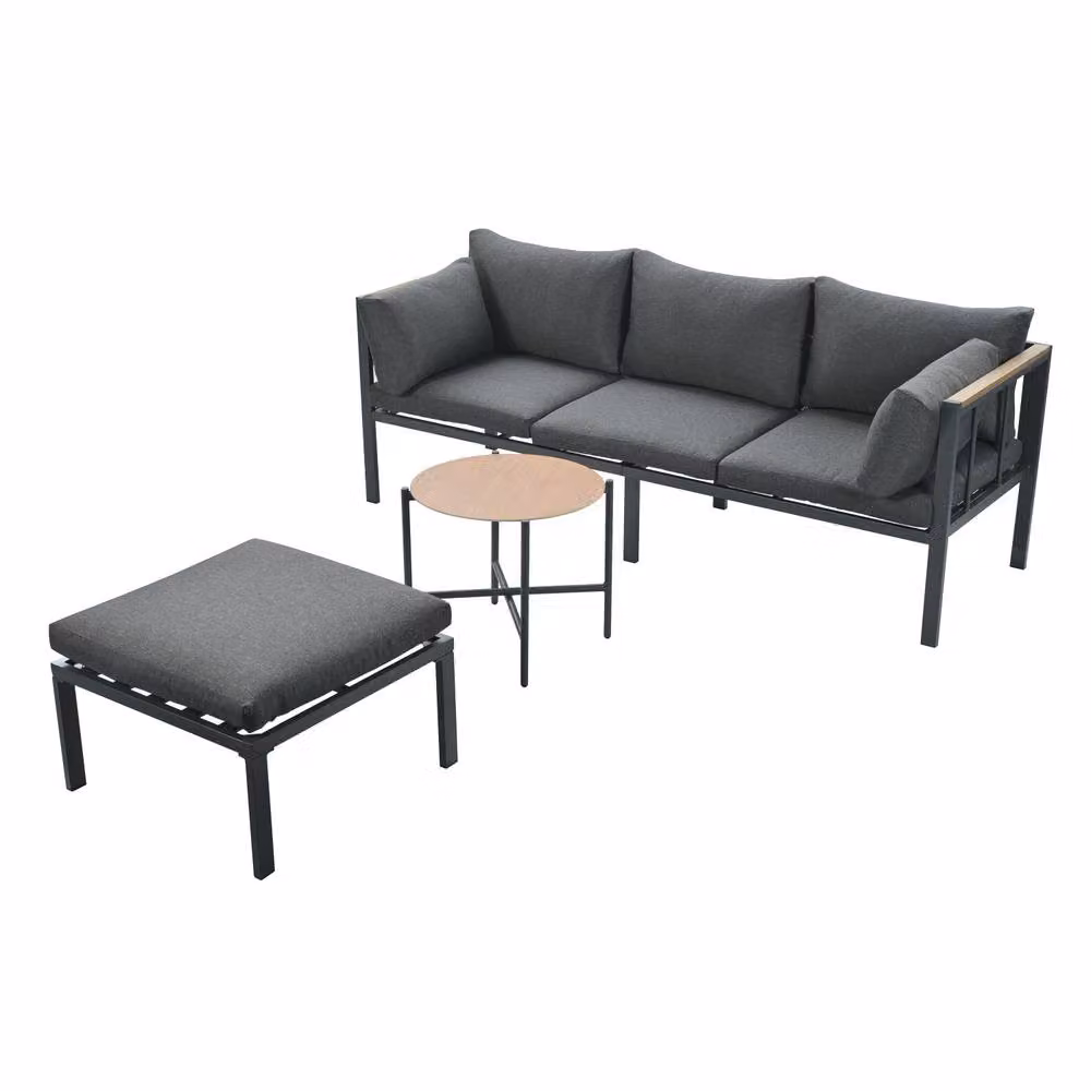 Tokpiedi Modern Dark Grey Rattan Wicker Outdoor Garden Lounge Set – 3