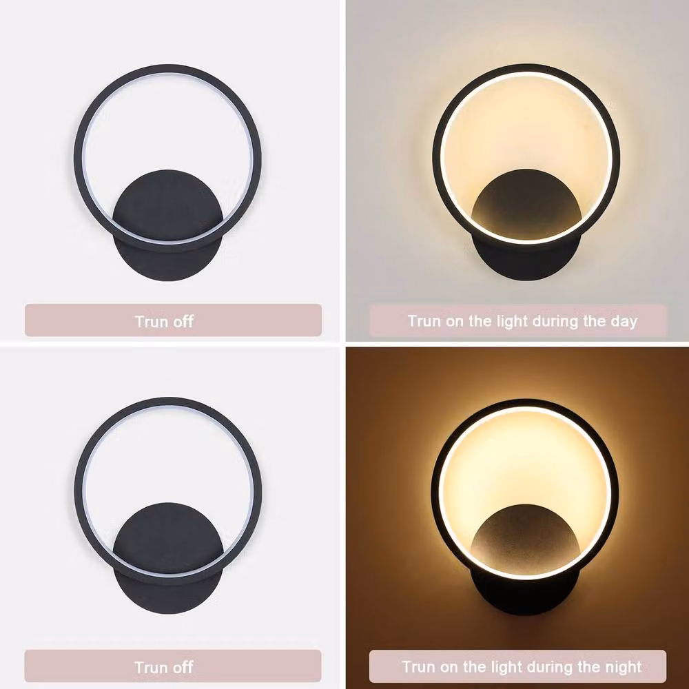 Goeco Modern Round LED Indoor Wall Light, Black, Diameter: 20 cm, 12W, 3000 K Warm White – 4