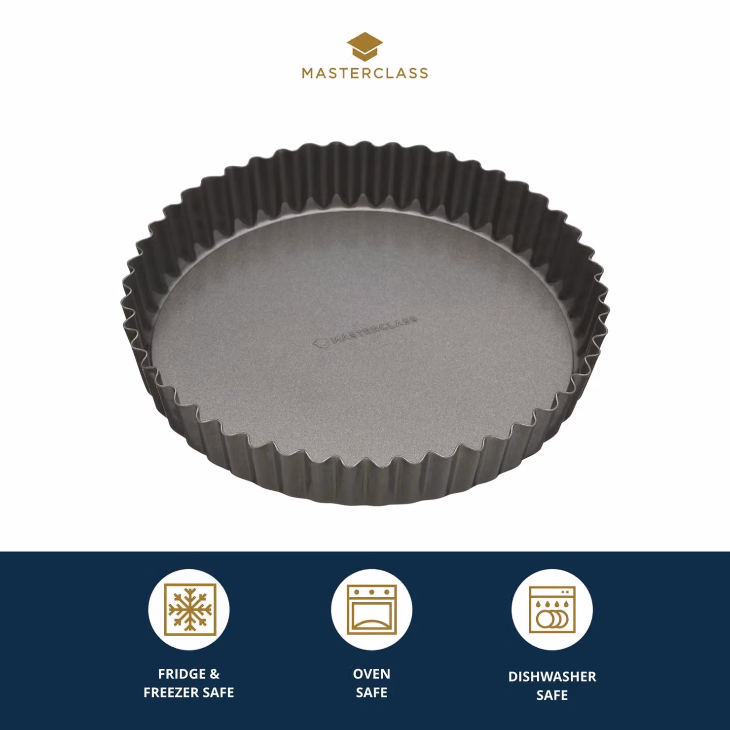 MasterClass Non-Stick Fluted Loose Base Tart Tin, Grey, 25cm – 7