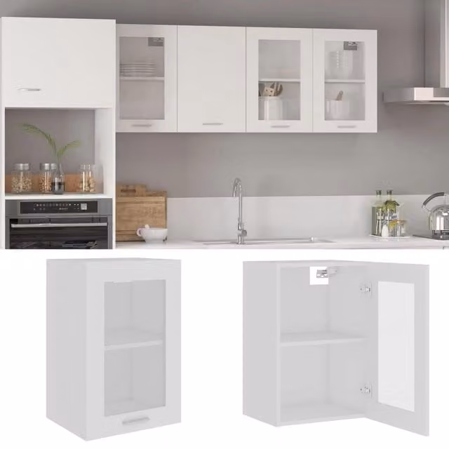 Berkfield Home Modern White Wall Mounted Glass Cabinet with Internal Shelves W/D/H: 40 x 31 x 60 cm