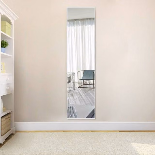 Livingandhome Rectangular Full Length Wall Mirror in Silver and White
