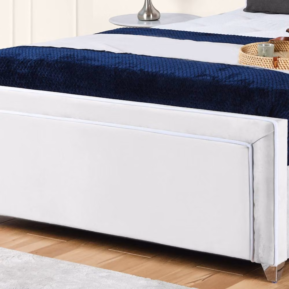 UK Bed Furniture Ariana White Velvet Upholstered Double Bed Frame W/D/H: 140 x 200 cm – 3