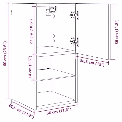 vidaXL Modern Wall-mounted TV Cabinet with Glass Doors and Integrated Lighting, Black, W/D/H: 60.0 x 30.5 x 30.0 cm – 3