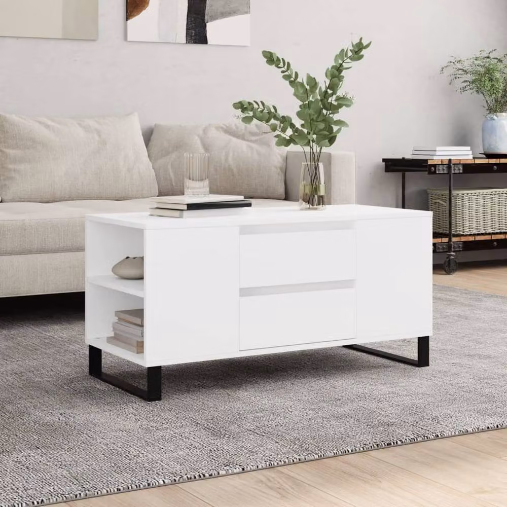 Berkfield Home Modern Rectangular Coffee Table in White, W/D/H: 102 x 44.5 x 50 cm – 2