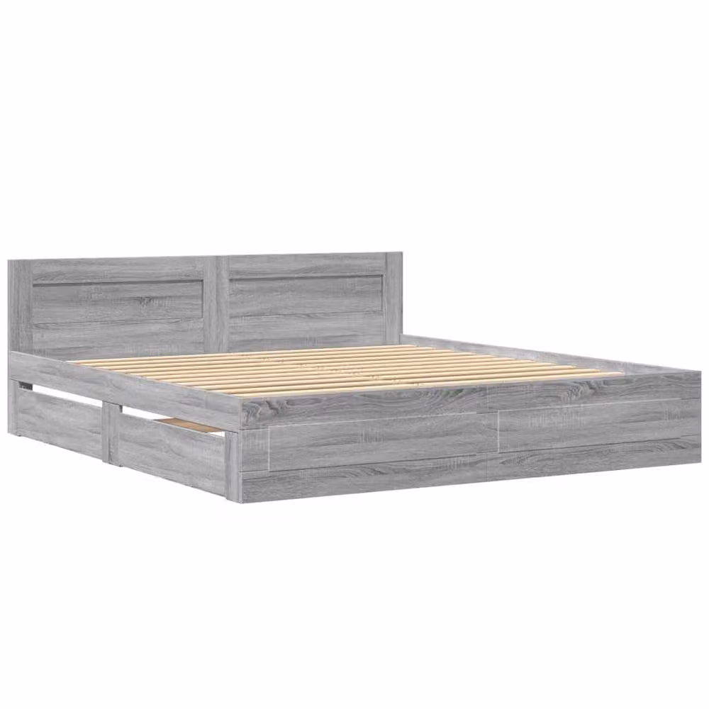 Berkfield Home Sonoma Bed Frame with Headboard and Drawers, Grey, W/D/H: 200 x 200 x 115 cm – 2