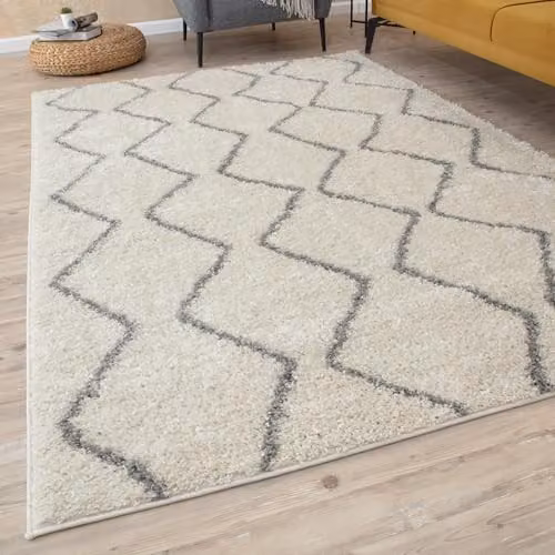 THE RUGS Moroccan Design Rectangular Rug in White and Grey, W: 140 cm, L: 200 cm