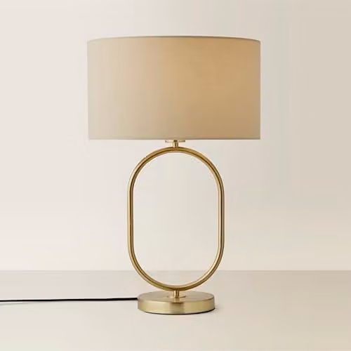 ValueLights Antonia Oval Fabric Table Lamp in Gold and Beige