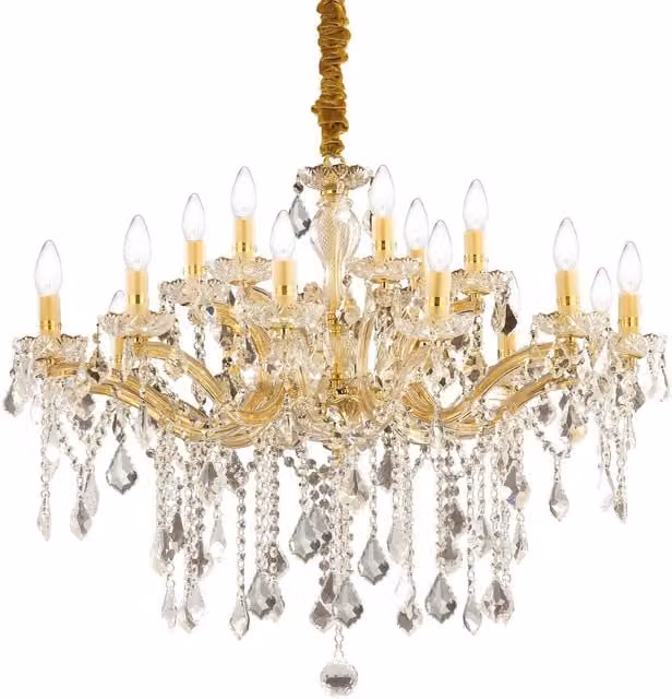 Ideal Lux Florian 18 Light Crystal Chandelier with Gold Finish and E14 Sockets