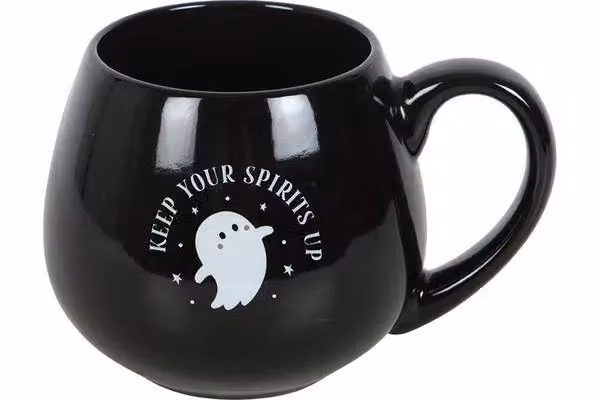 KDMD Keep Your Spirits Up Rounded Ghost Mug in Black Ceramic – 4