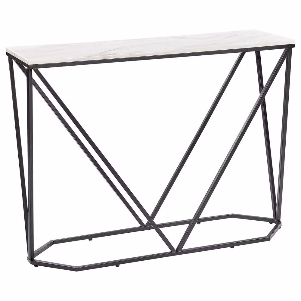 Wyld and Coco Console Table with White Marble Effect Top and Black Powder Coated Iron Legs, W/D/H: 100 x 30 x 75 cm – 2