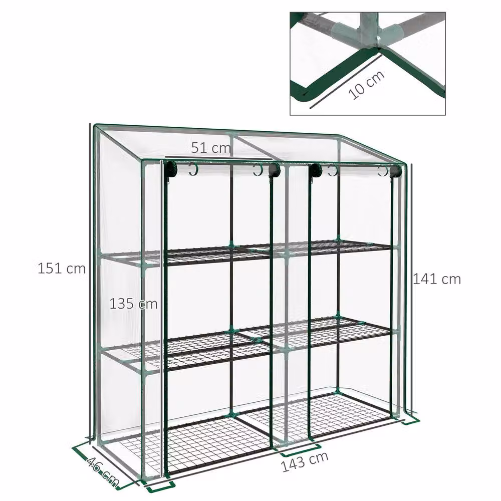 STILVORA Mini Greenhouse with 6 Wire Shelves in Transparent Plastic and Steel – 2