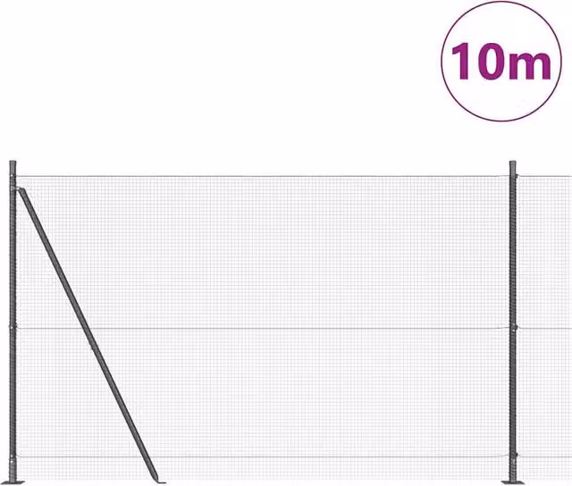 Berkfield Home Grey Powder-Coated Steel Welded Wire Fence with 7 Flanged Posts, W: 10 m, H: 1.5 m – 1