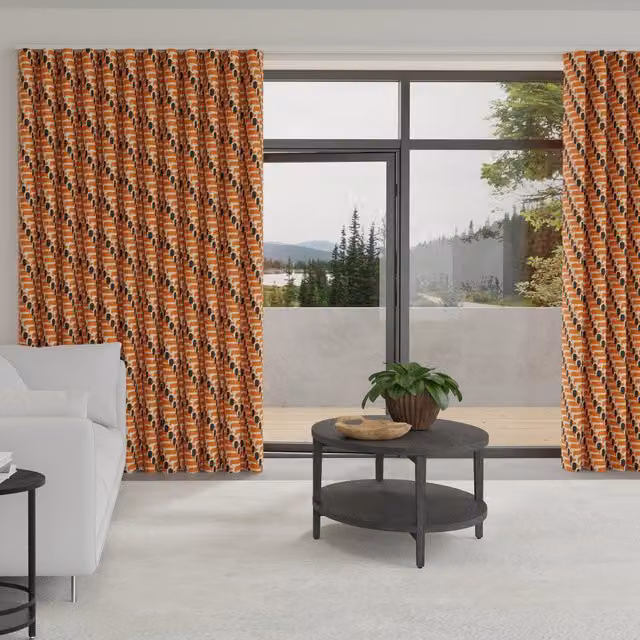 Orla Kiely Dog Show Made to Measure Blackout Wave Curtain in Persimmon Orange