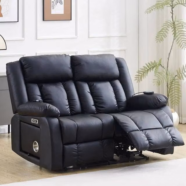 FORGEVIO Black Leather 2 Seater Electric Recliner Sofa Armchair – 1