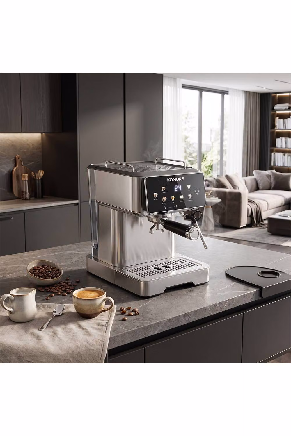Living and Home Espresso Machine with Milk Frother and Touch Display in Silver – 2