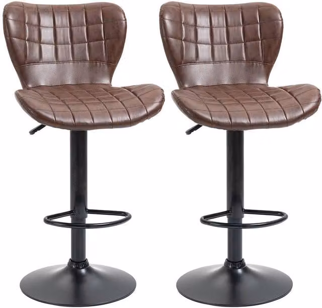 FORGEVIO Set of 2 Adjustable Height Swivel Bar Stools in Brown PU Leather – 1