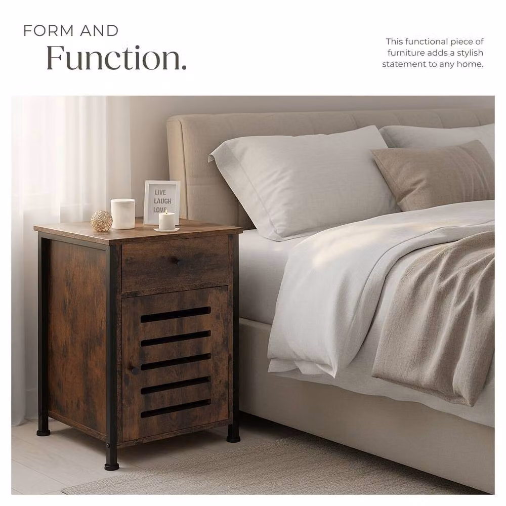 tectake Waterford Bedside Table in Brown with Shelf, Drawer and Cupboard, W: 40 cm, D: 42 cm, H: 60.5 cm – 5