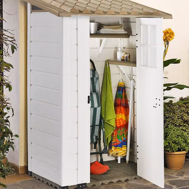 Shire Tuscany Evo 100 White Plastic Double Door Garden Storage Cabinet