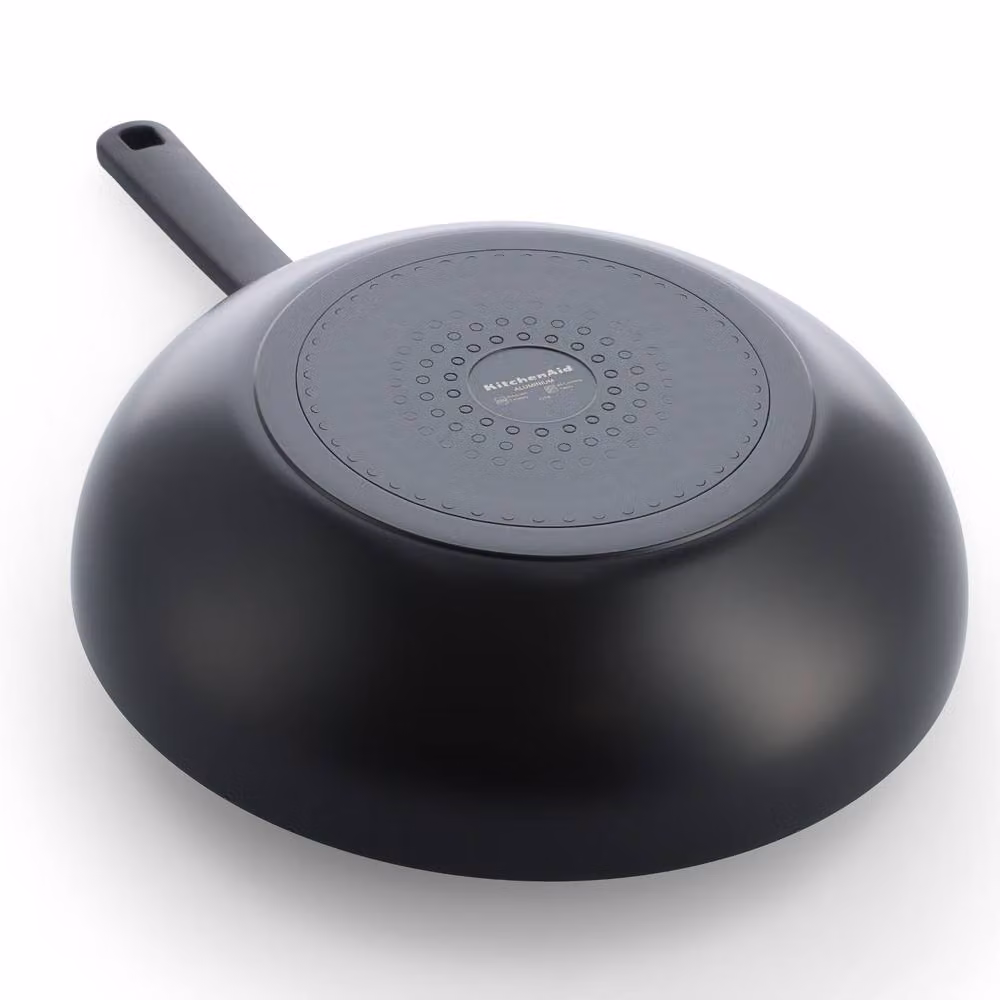 KitchenAid Matt Black Aluminium Wok with Ceramic Coating, 28 cm – 4