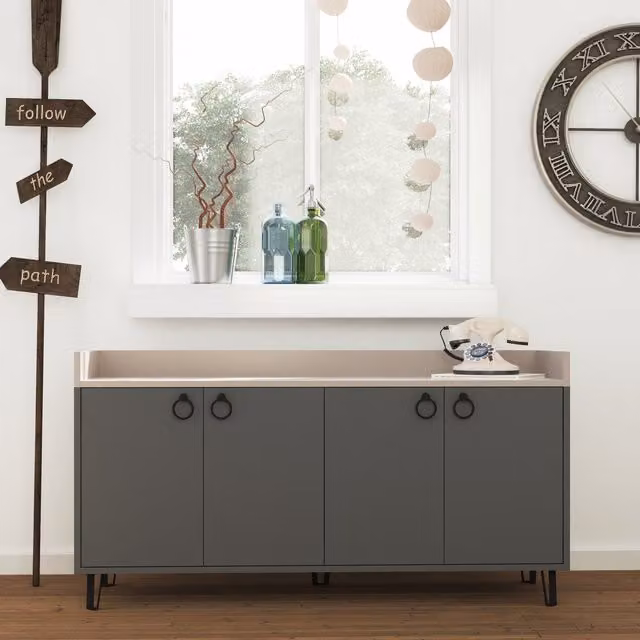 Decortie Dea Console Sideboard Display Unit in Anthracite Grey, W/D/H: 140 x 36 x 80 cm