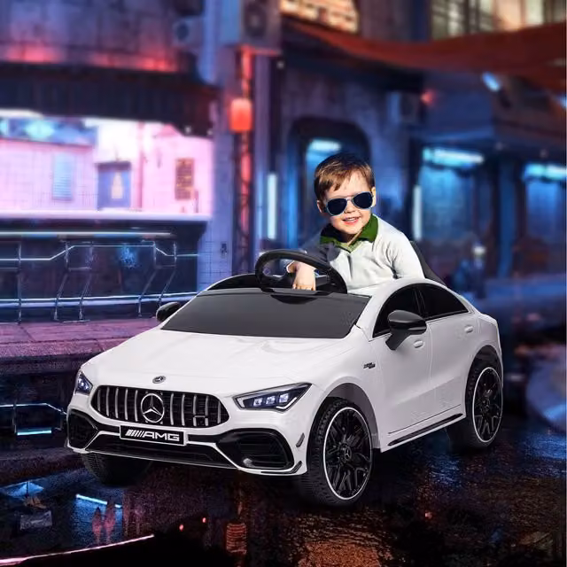 AIYAPLAY Mercedes-AMG CLA 45 Licensed 12V Electric Ride on Car with Light and Sound, White