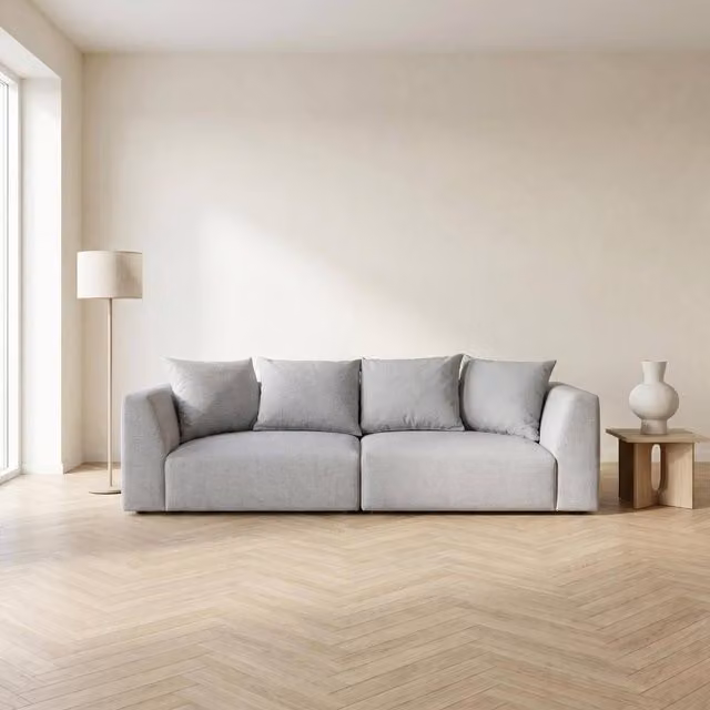 Abakus Direct Tokyo 3 Seater Sofa in Light Grey and Green Brushed Tweed Fabric