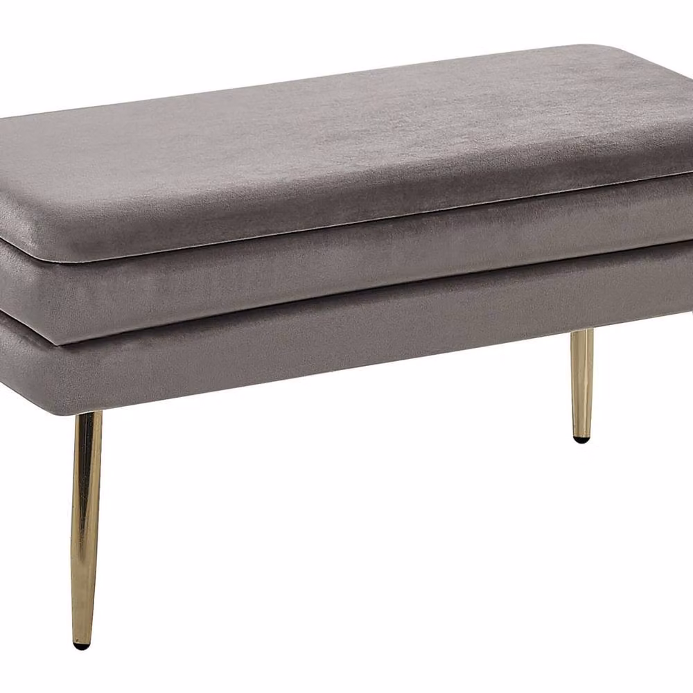 Wyld and Coco Grey Velvet Storage Bench with Gold Metal Legs – 2