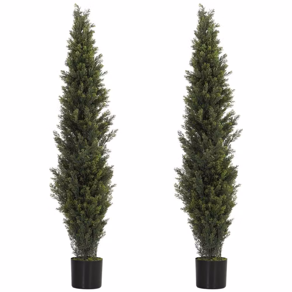HOMCOM Set of 2 Green Artificial Cypress Trees in Weighted Concrete Pots, Height: 150 cm – 2