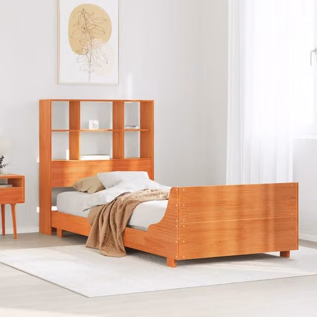 Berkfield Home Rustic Solid Wood Pine Bed Frame in Waxed Brown, W/D/H: 100 x 200 cm