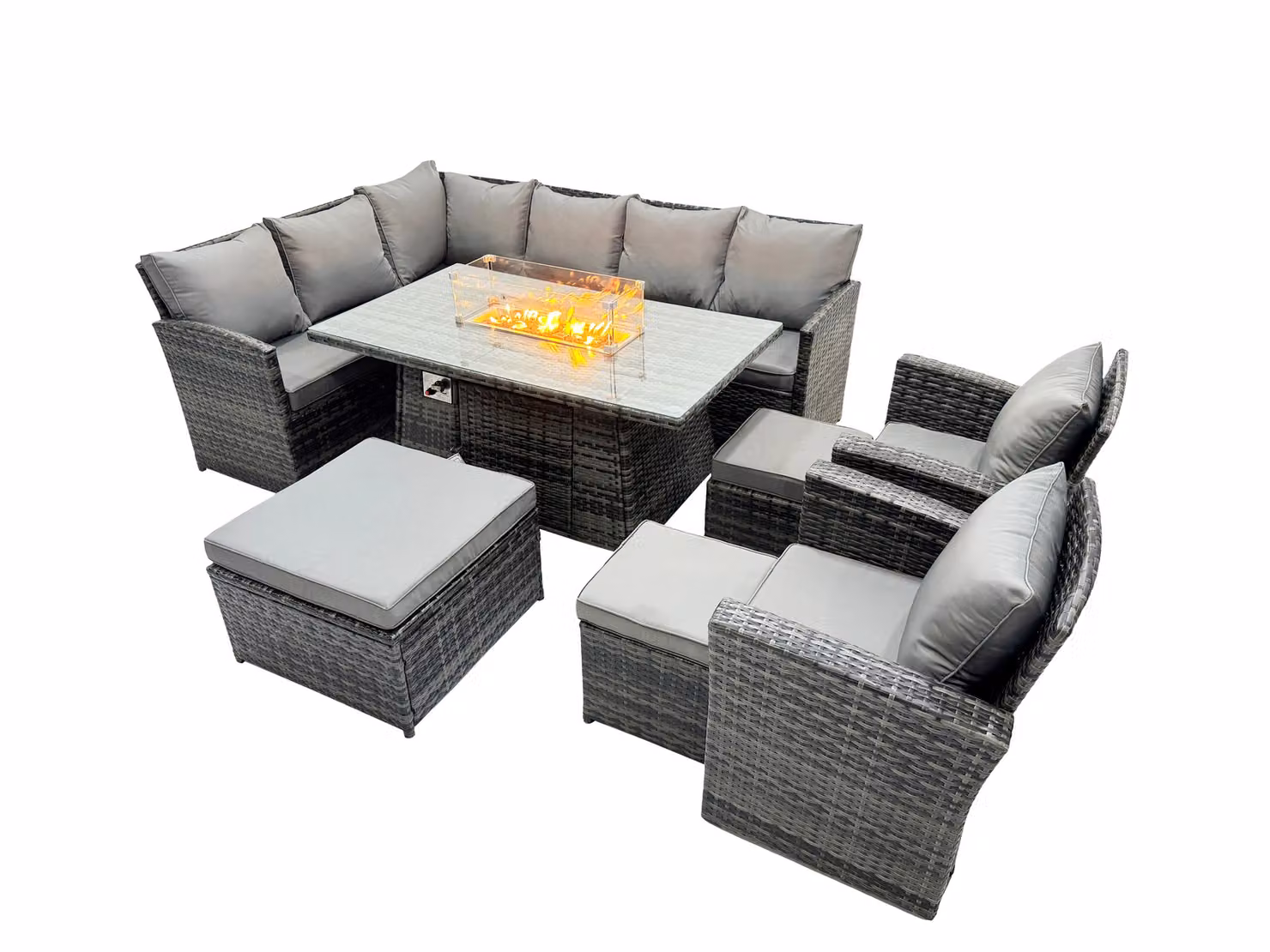 Fimous 11 Seat Gas Firepit Dining Corner Sofa Set with 3 Stools and 2 Chairs in Dark Grey – 2
