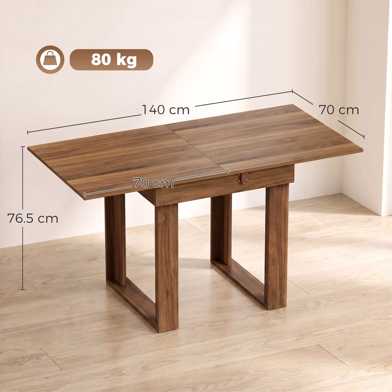 HOMCOM Extendable Folding Dining Table with Under-Table Storage in Grey Wood Effect and Steel Rail – 3