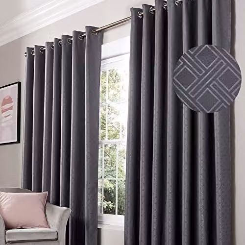 Alan Symonds Diamond Blackout Eyelet Curtains in Charcoal, W: 168 cm, H: 229 cm – 1