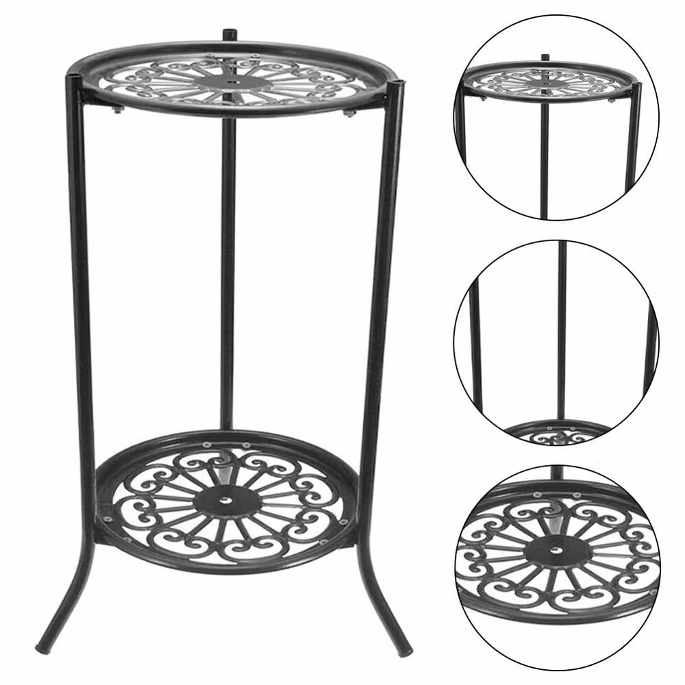 Garden Sanctuary Vintage 2 Tier Metal Plant Display Stand in Black – 2