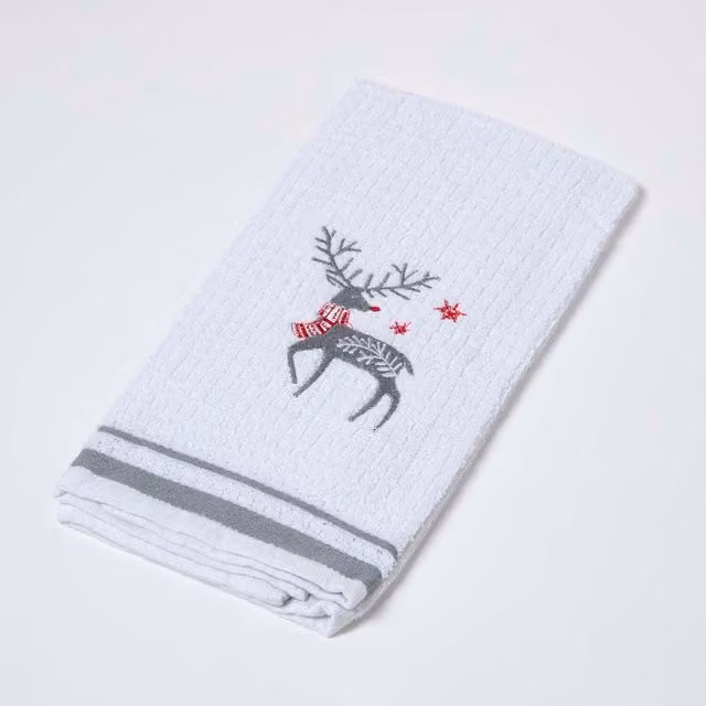 Homescapes Terry Cotton Tea Towel in Silver, White and Grey, W/D/H: 45 x 45 x 1 cm