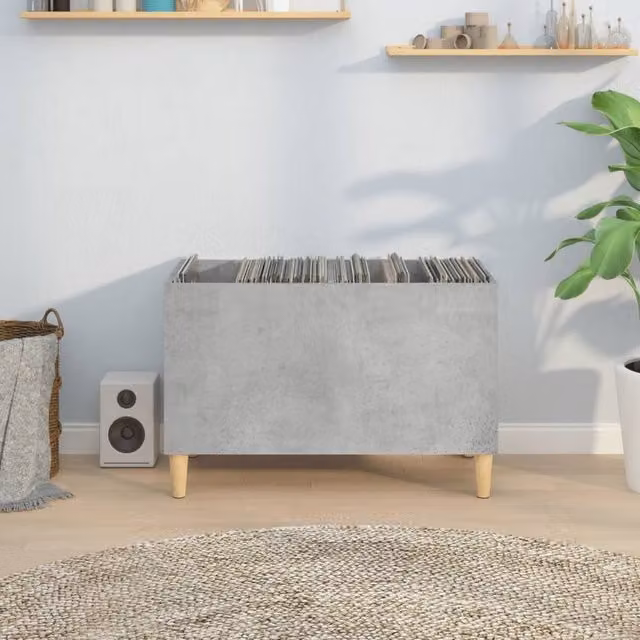 Berkfield Home Record Cabinet in Concrete Grey, W/D/H: 74.5 x 38 x 48 cm – 1