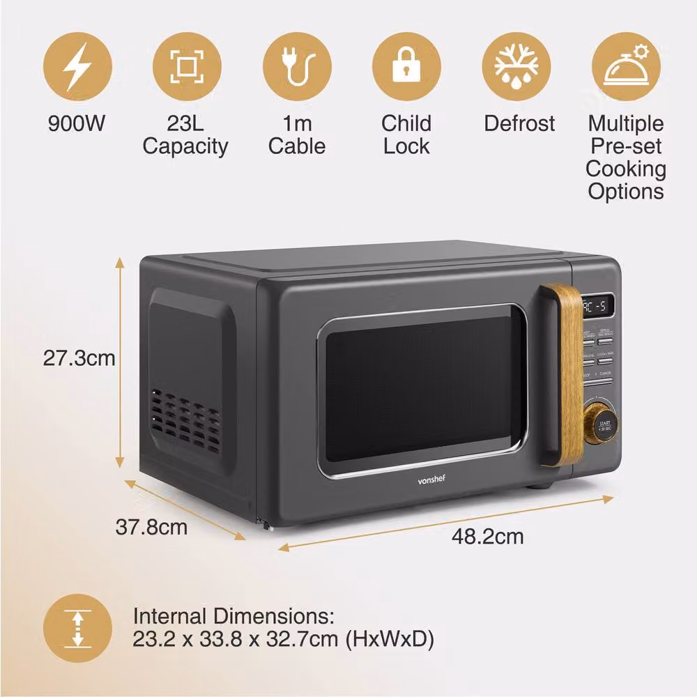 VonShef Fika 23L Digital Solo Microwave in Grey – 5