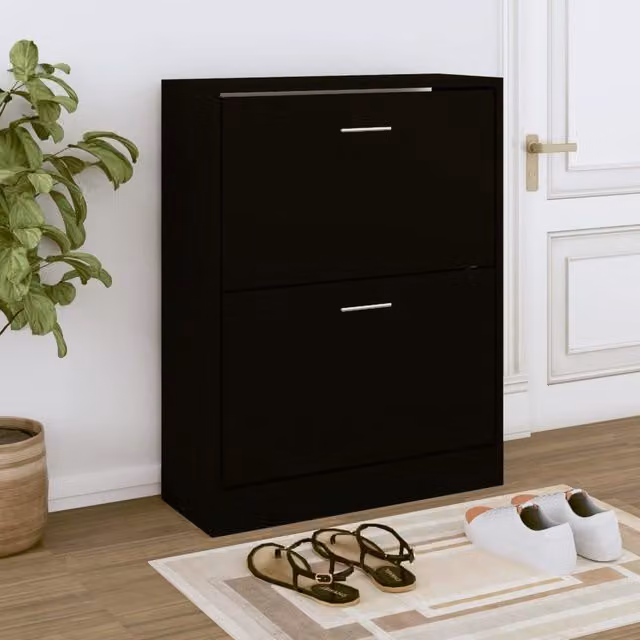 Berkfield Home Modern Black Shoe Cabinet with Tilting Compartments, W/D/H: 63 x 24 x 81 cm