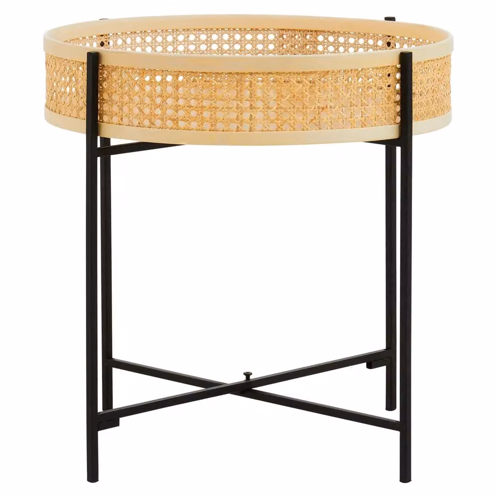 Orsina Natural Sleek Side Table with Rattan Top and Cross Legs, W/D/H: 50 x 55 x 50 cm – 3