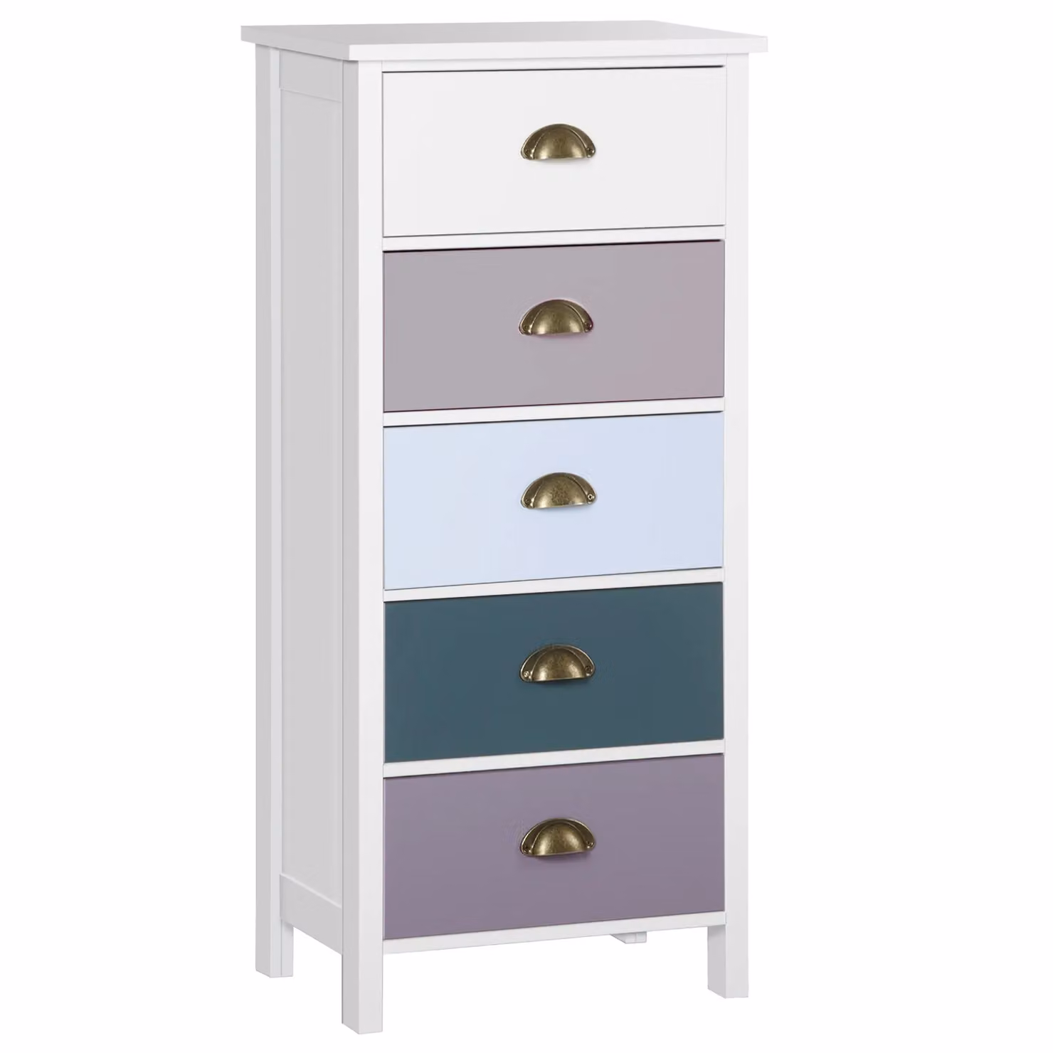HOMCOM 5 Drawer Storage Cabinet Chest of Drawers in White – 2