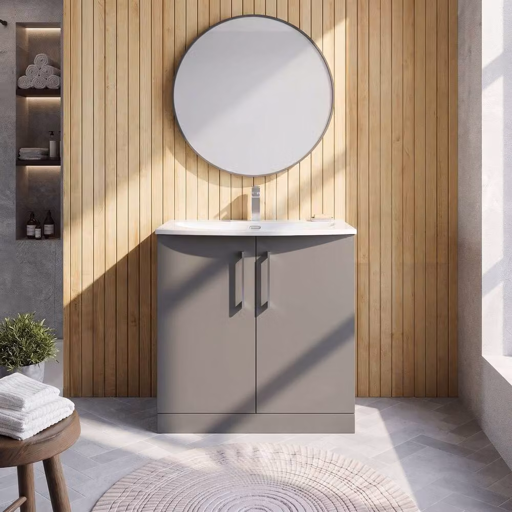 Balterley Modern Freestanding Bathroom Floor Vanity Unit with Soft Close Doors, Satin Grey, Width: 80 cm – 2