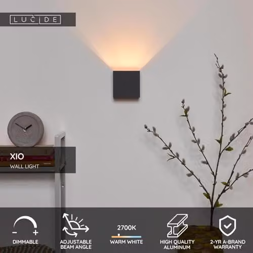 Lucide XIO Grey Aluminium Cube Wall Light with Dimmable LED and Adjustable Up and Down Beam Angle – 2
