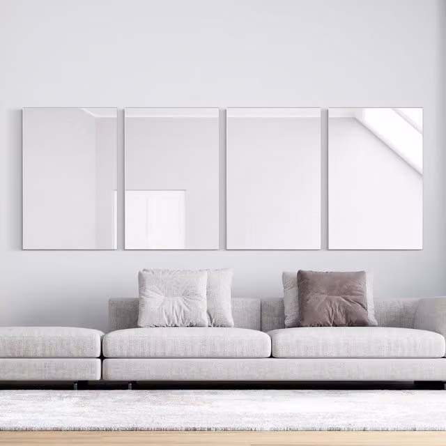 MirrorOutlet Set of 4 Modern Rectangular Wall Mirrors with Matt Silver Aluminium Frames