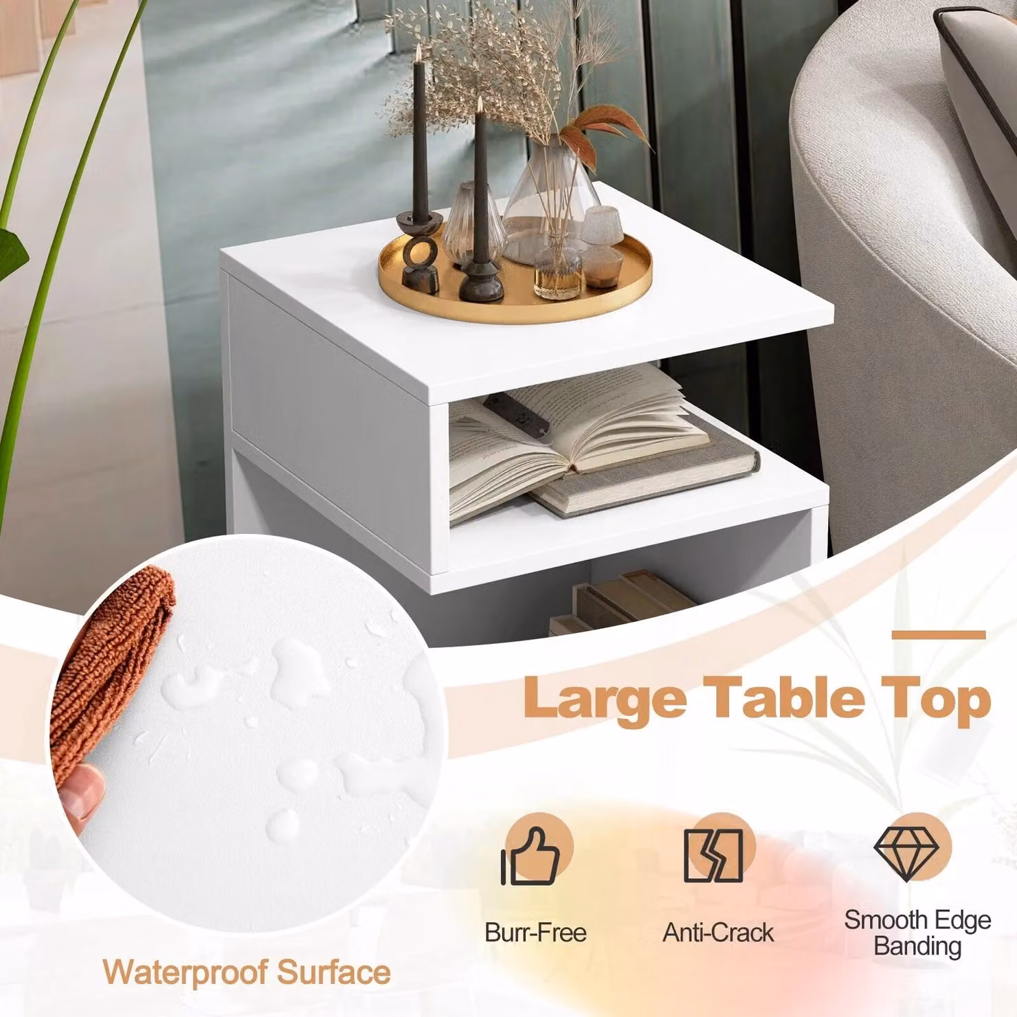Costway Modern S-shaped Bedside Table and Sofa End Table in White – 5