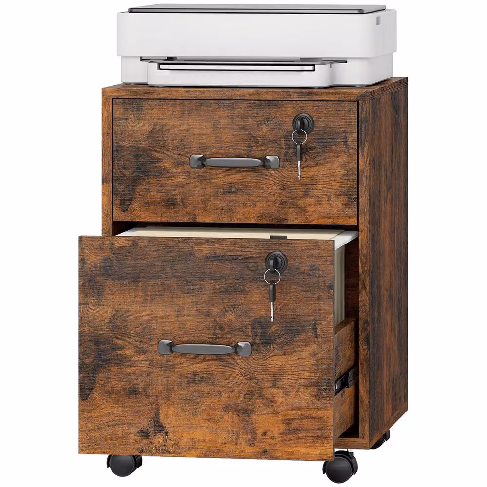 Rolipo 2-Drawer Mobile Filing Cabinet with Letter Hanging File Storage in Brown – 2