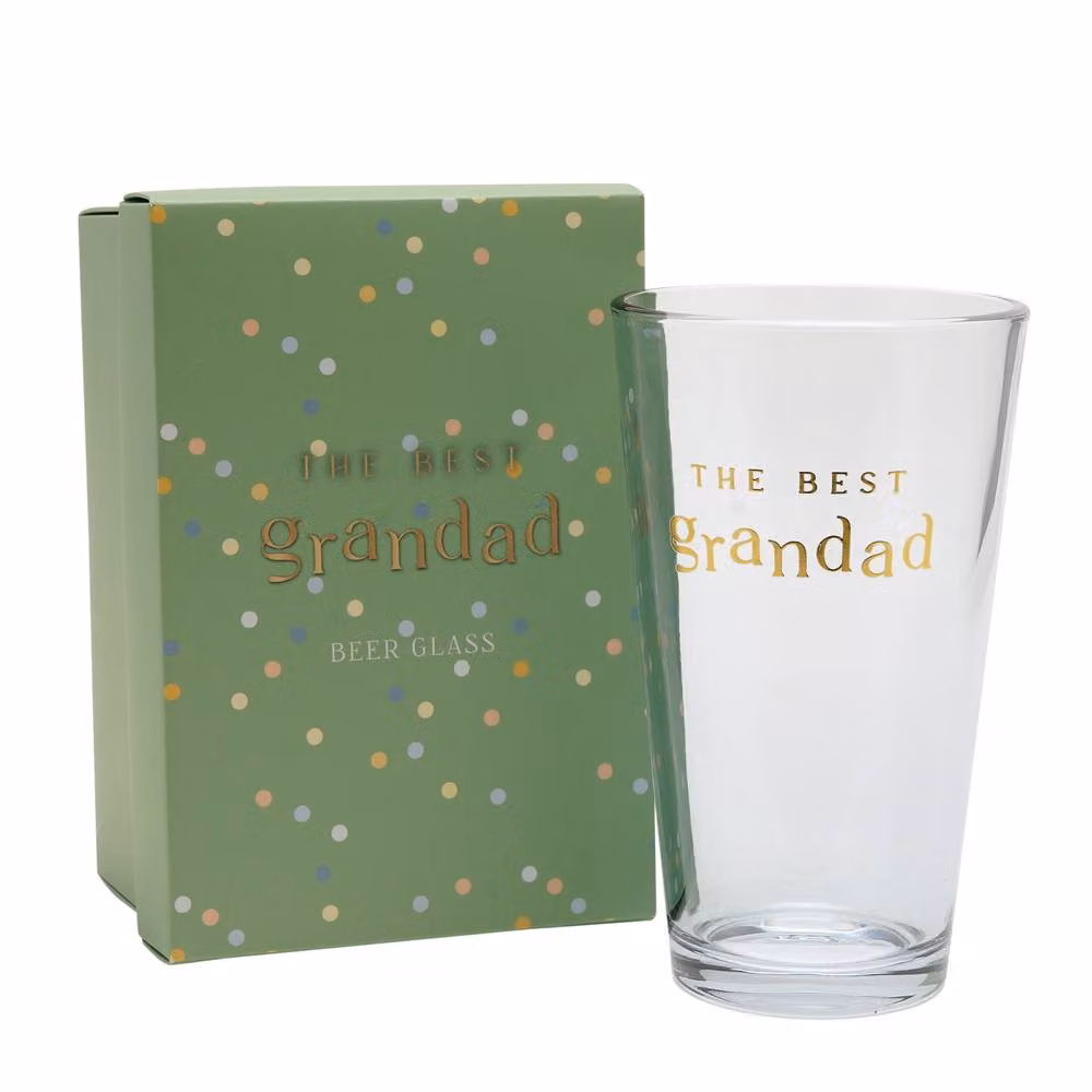 Confetti The Best Grandad Beer Glass in Gold and Transparent, 568 ml – 2